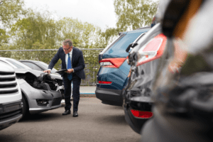 Personal injury lawyer inspecting a car accident in Lakeland, Florida