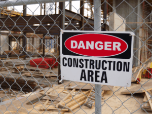 Warning sign at a construction site in Brandon, Florida