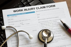 Work injury claim form at a law office in Lakeland, Florida